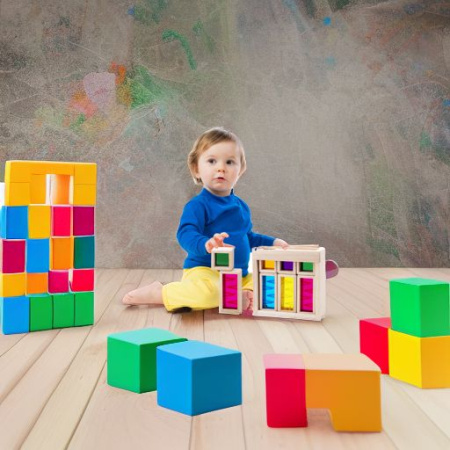 Деревянные радужные блоки Дождь