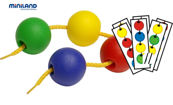 Набор обучающий со шнуровкой шарики Lacing Balls (100 элементов, 25 мм) в контейнере Miniland