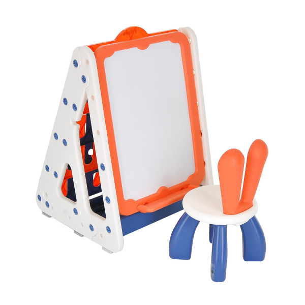 Мольберт-стеллаж со стульчиком красный/синий
