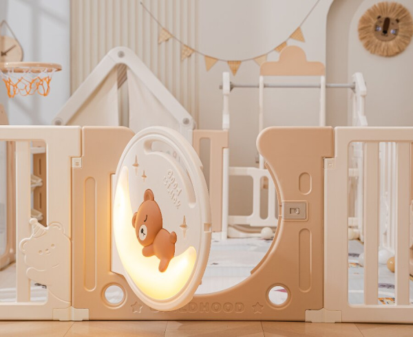 Манеж UNIX Kids DeLuxe House&Storage Camel, 150x180 см с домиком и стеллажом