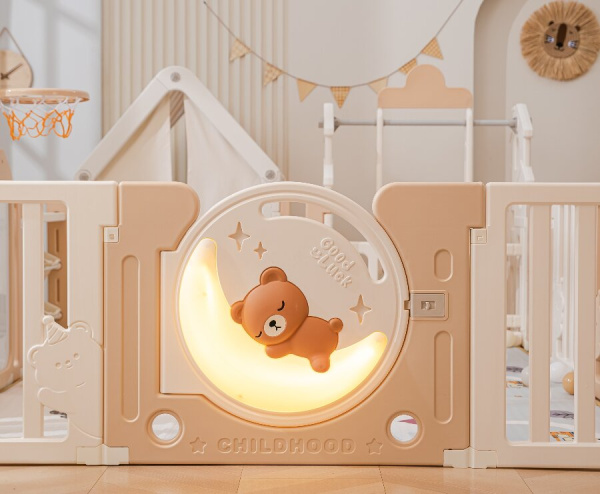 Манеж UNIX Kids DeLuxe House&Storage Camel, 150x180 см с домиком и стеллажом