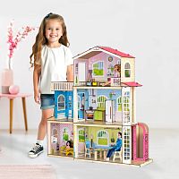 Кукольный домик деревянный трехэтажный Симфония с лифтом и террасой M-WOOD