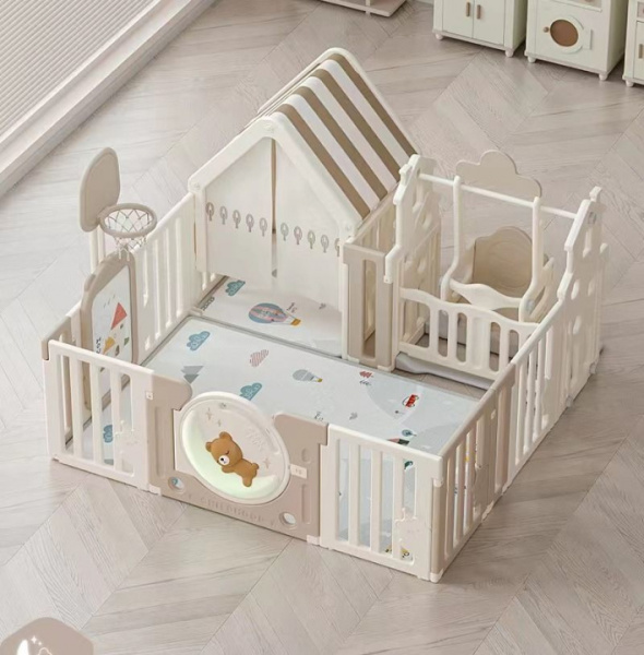 Манеж UNIX Kids DeLuxe House Camel, 150x180 см с домиком