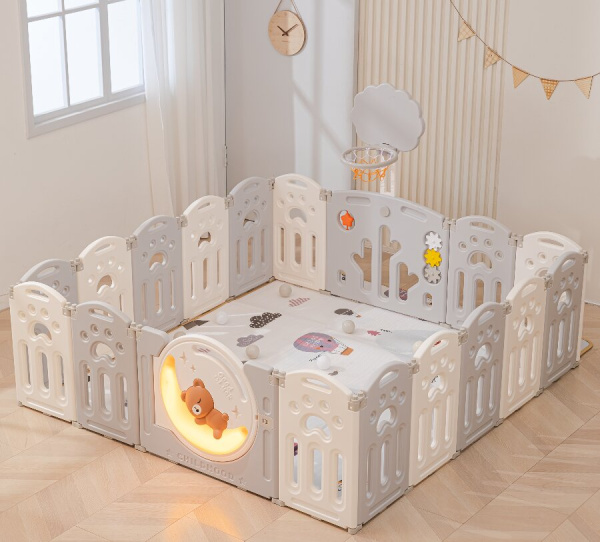 Манеж UNIX Kids DeLuxe Grey 180x200 см, с баскетбольным кольцом и ковриком