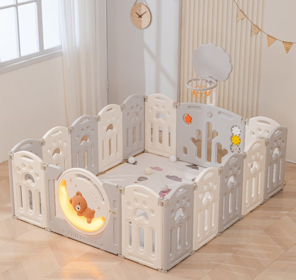 Манеж UNIX Kids DeLuxe Grey 150x180 cм, с баскетбольным кольцом и ковриком