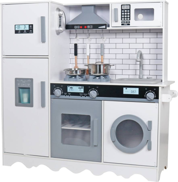 Кухня деревянная игровая Елизавета белая с набором посуды (вода, звук) Lanaland