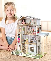 Кукольный домик деревянный четырехэтажный Деревенское подворье с подсветкой M-WOOD