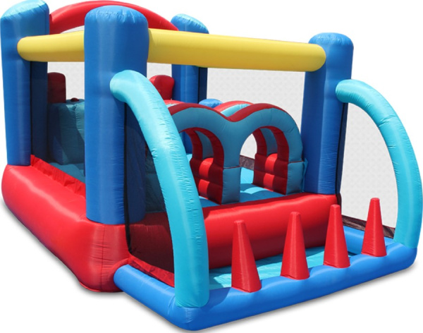 Надувной батут с горкой НЕОЖИДАННЫЕ ПРЕПЯТСТВИЯ Happy Hop