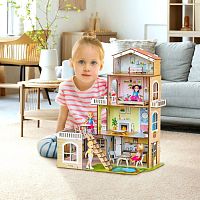 Кукольный домик деревянный четырехэтажный Коттедж с двориком M-WOOD