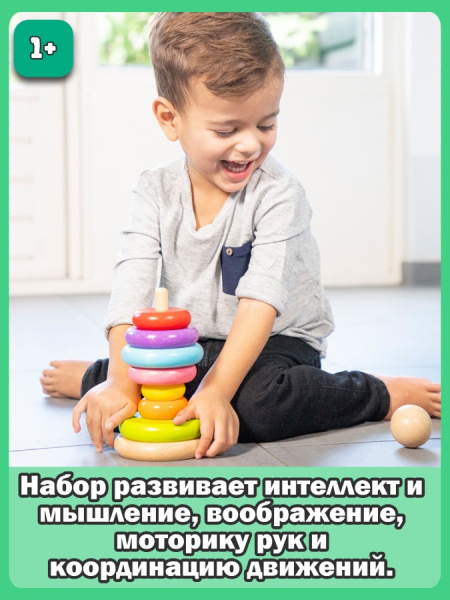 Пирамидка деревянная 7 колец New Classic Toys