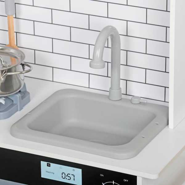 Кухня деревянная игровая Елизавета белая с набором посуды (вода, звук) Lanaland