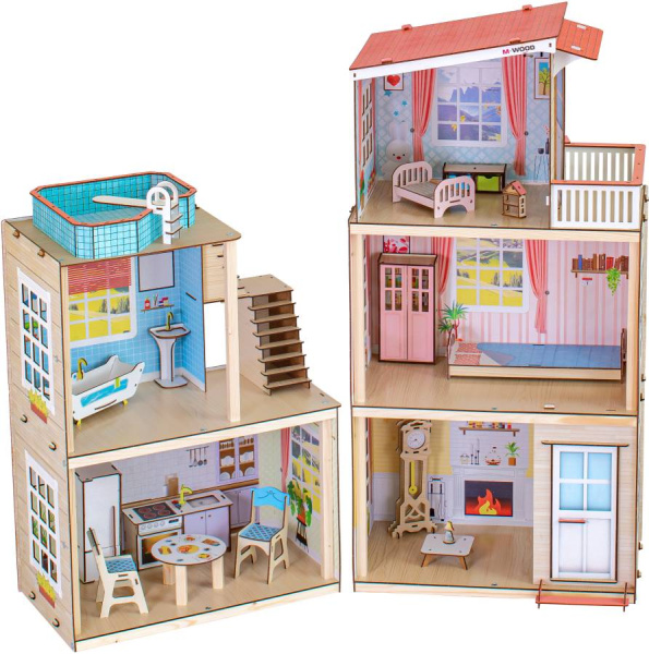 Кукольный домик деревянный Гармония двухсекционный M-WOOD