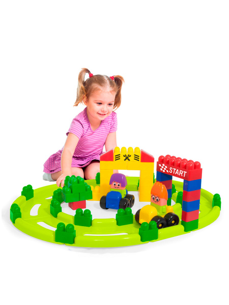 Конструктор блочный Гонка (70 деталей) в чемоданчике Miniland