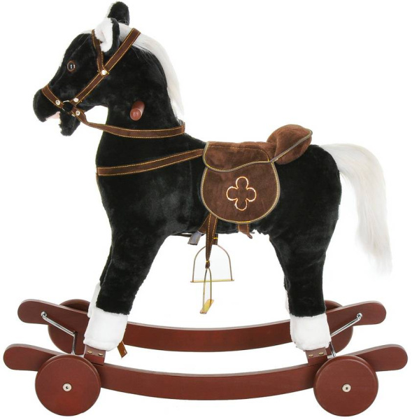 Лошадка-качалка c колесами черная, со звуком Pituso