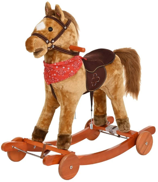 Лошадка-качалка c колесами светло-коричневая, со звуком Pituso
