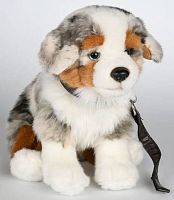 Игрушка мягкая Австралийская овчарка 26 см с поводком LEOSCO