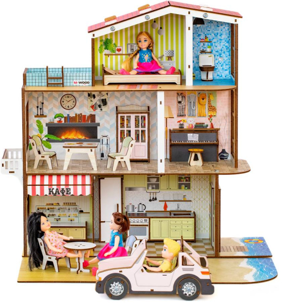 Кукольный домик деревянный Пляжная вилла с бассейном M-WOOD