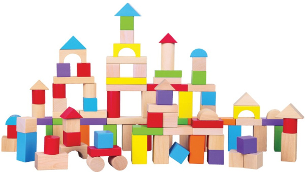 Кубики деревянные 100 деталей в ведерке New Classic Toys