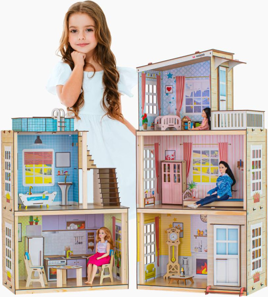Кукольный домик деревянный Гармония двухсекционный M-WOOD