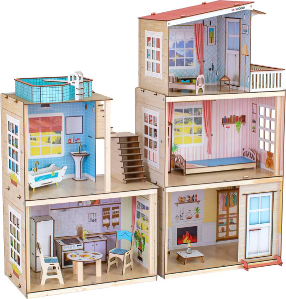 Кукольный домик деревянный Гармония двухсекционный M-WOOD