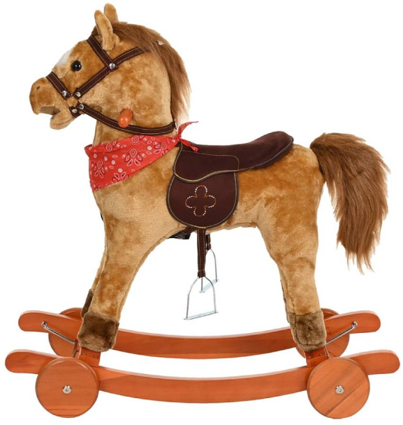 Лошадка-качалка c колесами светло-коричневая, со звуком Pituso
