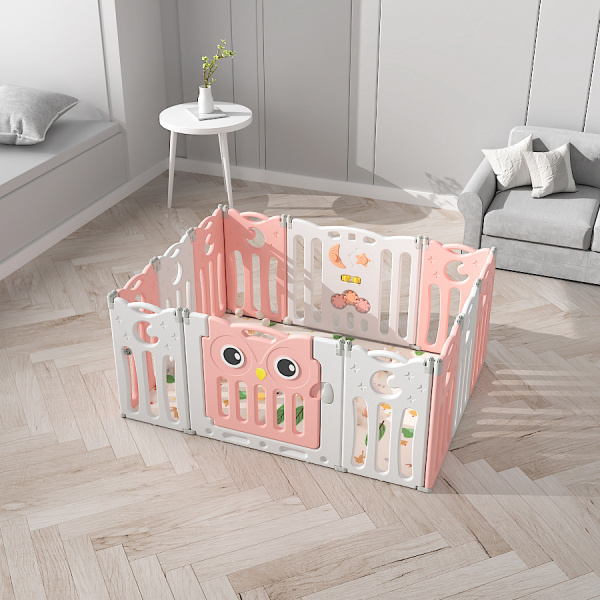 Детский манеж-ограждение Сова персиковый/белый