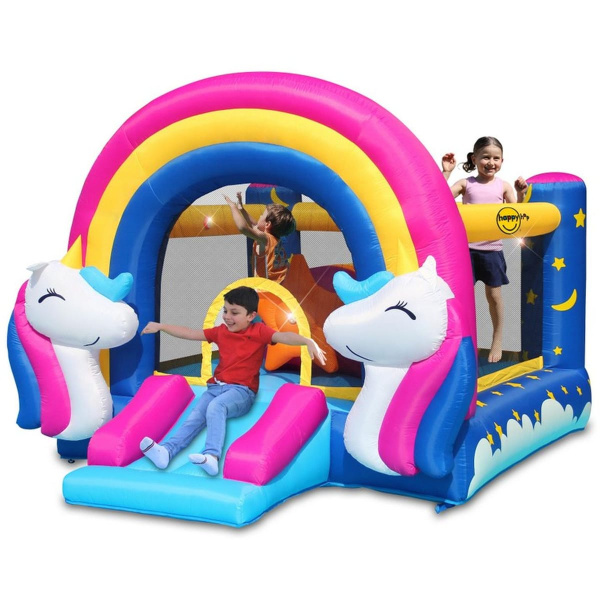 Надувной батут интерактивный с горкой Сказочный единорог
