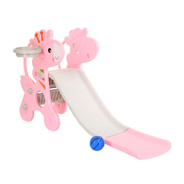 Горка Жирафик с баскетбольным кольцом розовая