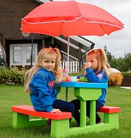 Стол садовый Пикник с зонтом UNIX Kids Garden голубой