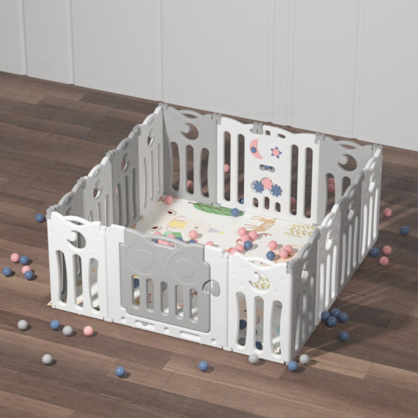 Детский манеж-ограждение Сова серый/белый