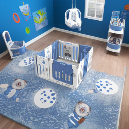 Детский манеж-ограждение Сова синий/белый Pituso