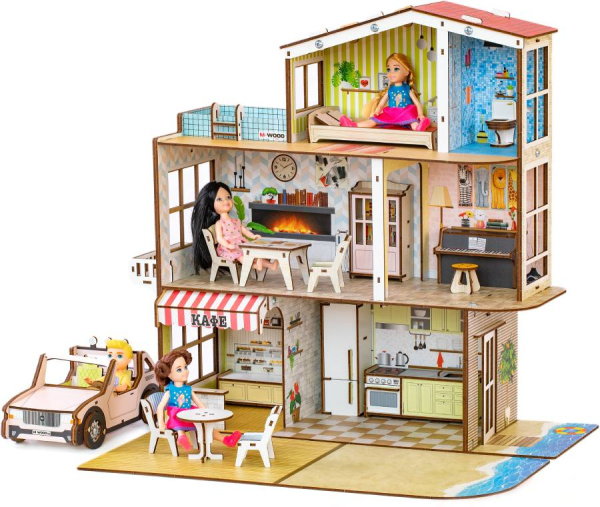 Кукольный домик деревянный Пляжная вилла с бассейном M-WOOD