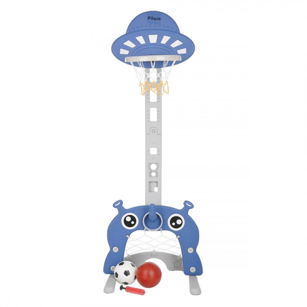 Стойка баскетбольная Марсик с кольцебросом и футбольными воротами синяя